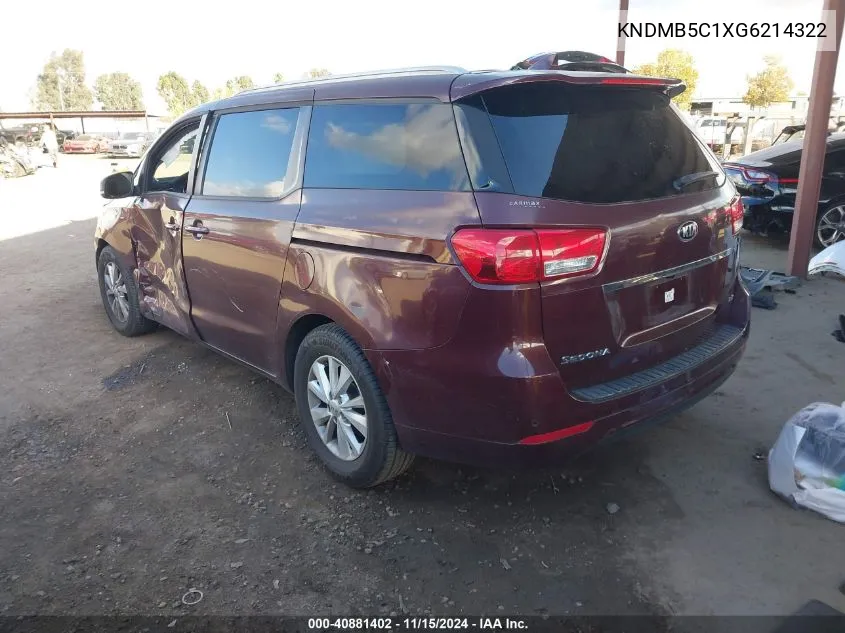 KNDMB5C1XG6214322 2016 Kia Sedona Lx