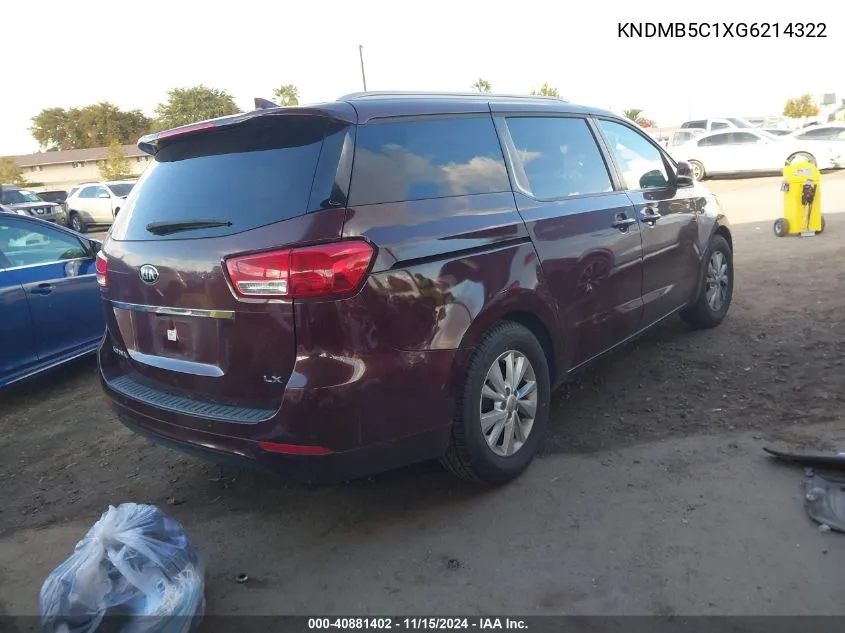 KNDMB5C1XG6214322 2016 Kia Sedona Lx