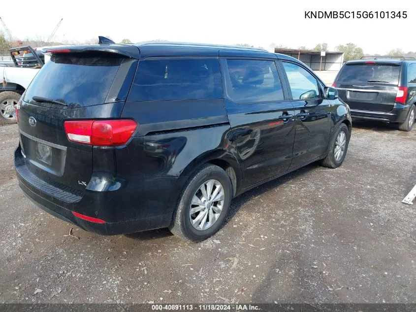 2016 Kia Sedona Lx VIN: KNDMB5C15G6101345 Lot: 40891113