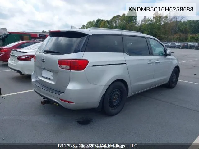 2017 Kia Sedona Lx VIN: KNDMB5C16H6258688 Lot: 12117928