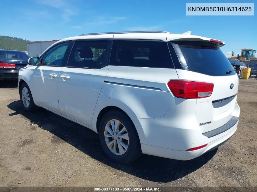 2017 Kia Sedona Lx VIN: KNDMB5C10H6314625 Lot: 39377133