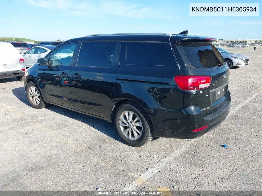 2017 Kia Sedona Lx VIN: KNDMB5C11H6305934 Lot: 40288017