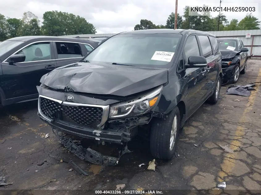 2017 Kia Sedona L VIN: KNDMA5C14H6259003 Lot: 40433286