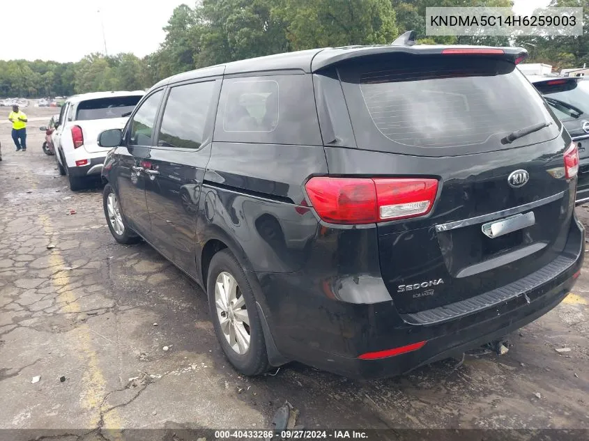 2017 Kia Sedona L VIN: KNDMA5C14H6259003 Lot: 40433286