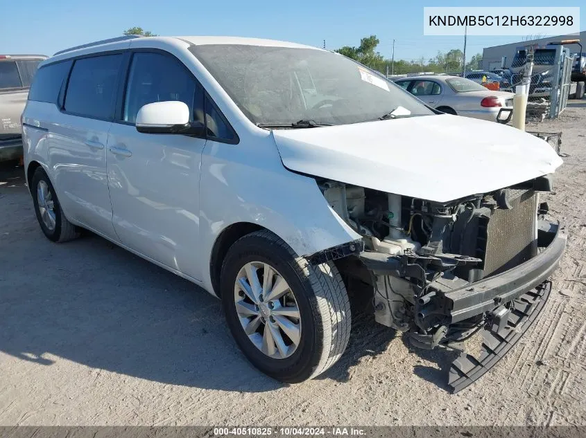 2017 Kia Sedona Lx VIN: KNDMB5C12H6322998 Lot: 40510825