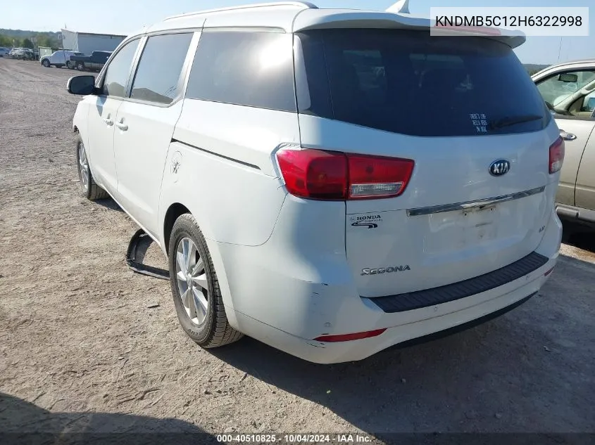 2017 Kia Sedona Lx VIN: KNDMB5C12H6322998 Lot: 40510825