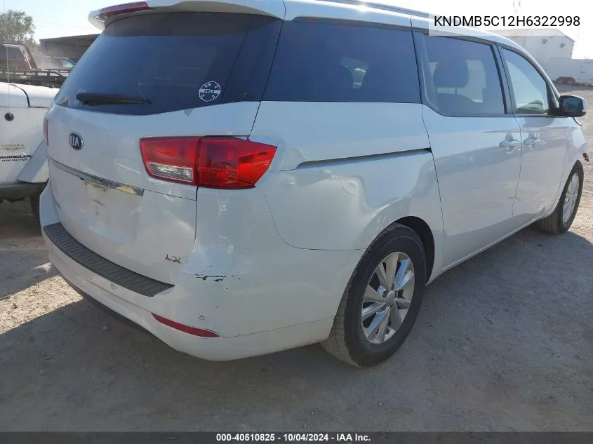 2017 Kia Sedona Lx VIN: KNDMB5C12H6322998 Lot: 40510825