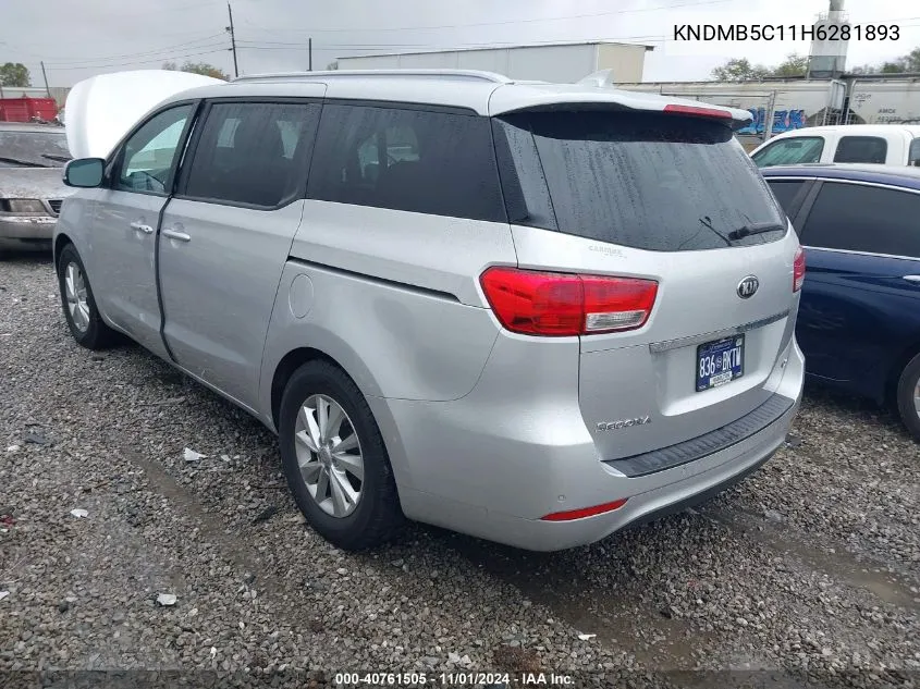 2017 Kia Sedona Lx VIN: KNDMB5C11H6281893 Lot: 40761505