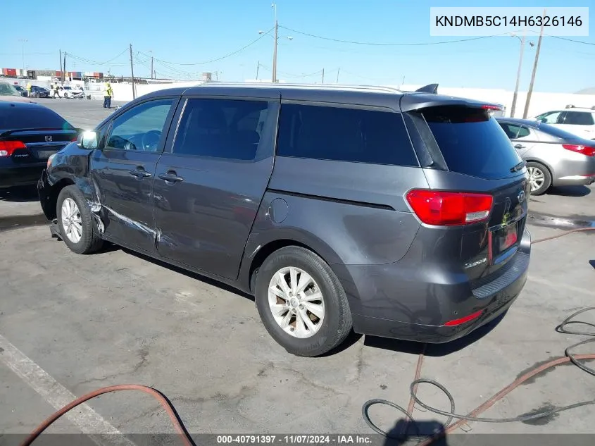 2017 Kia Sedona Lx VIN: KNDMB5C14H6326146 Lot: 40791397