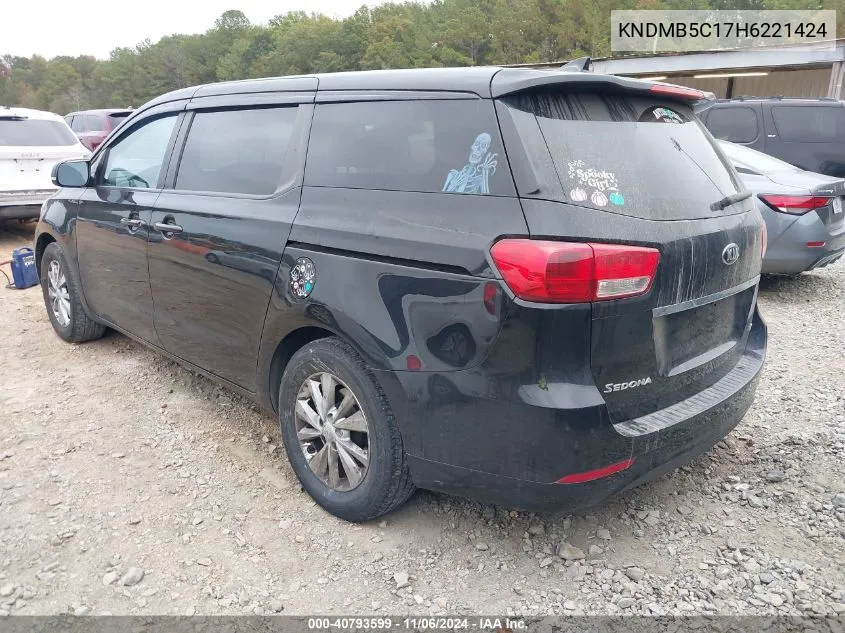 2017 Kia Sedona Lx VIN: KNDMB5C17H6221424 Lot: 40793599