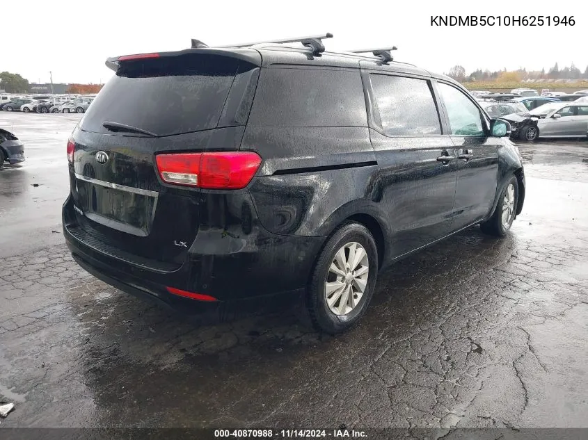 2017 Kia Sedona Lx VIN: KNDMB5C10H6251946 Lot: 40870988