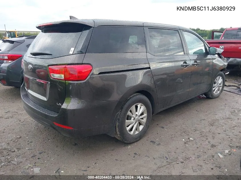 2018 Kia Sedona Lx VIN: KNDMB5C11J6380929 Lot: 40204433