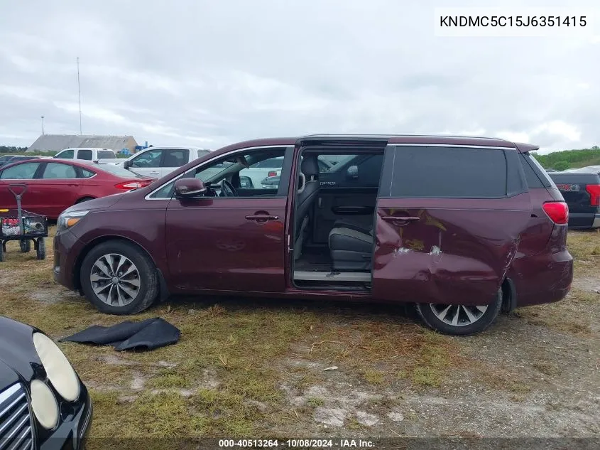 2018 Kia Sedona Ex/Sx VIN: KNDMC5C15J6351415 Lot: 40513264