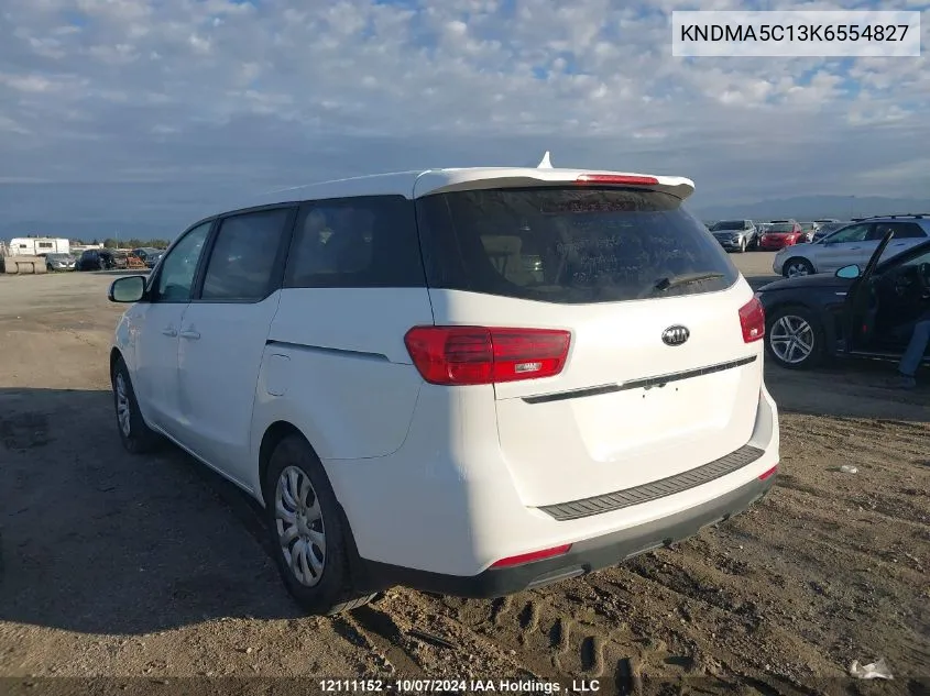 2019 Kia Sedona L VIN: KNDMA5C13K6554827 Lot: 12111152