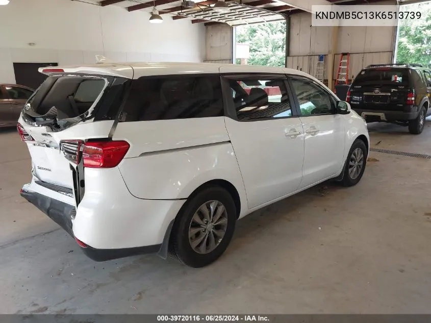 2019 Kia Sedona Lx VIN: KNDMB5C13K6513739 Lot: 39720116