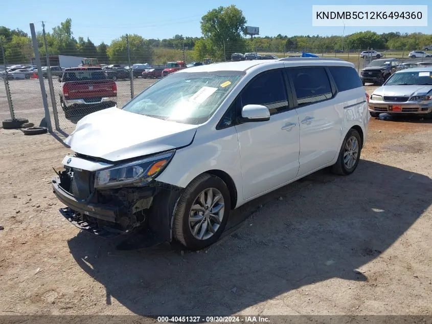 2019 Kia Sedona Ex VIN: KNDMB5C12K6494360 Lot: 40451327