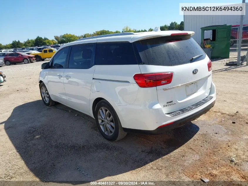 2019 Kia Sedona Ex VIN: KNDMB5C12K6494360 Lot: 40451327