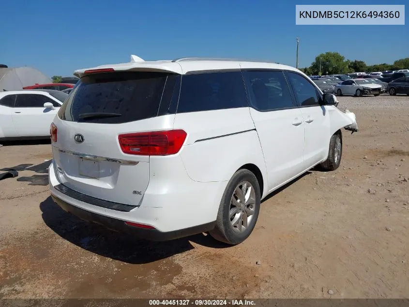 2019 Kia Sedona Ex VIN: KNDMB5C12K6494360 Lot: 40451327