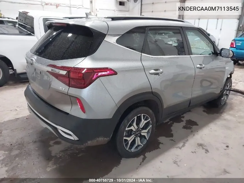 2021 Kia Seltos Ex VIN: KNDERCAA0M7113545 Lot: 40755729