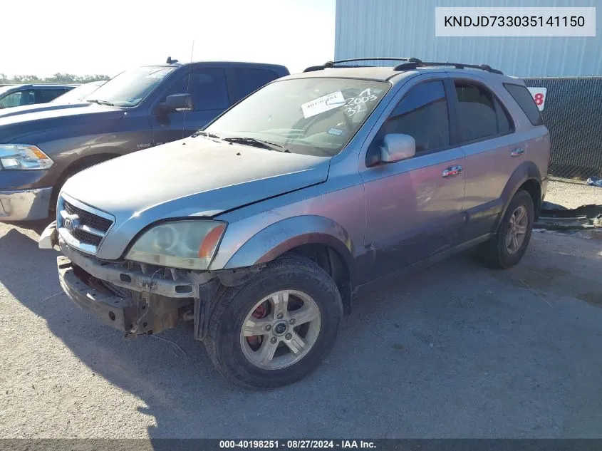 2003 Kia Sorento Ex/Lx VIN: KNDJD733035141150 Lot: 40198251