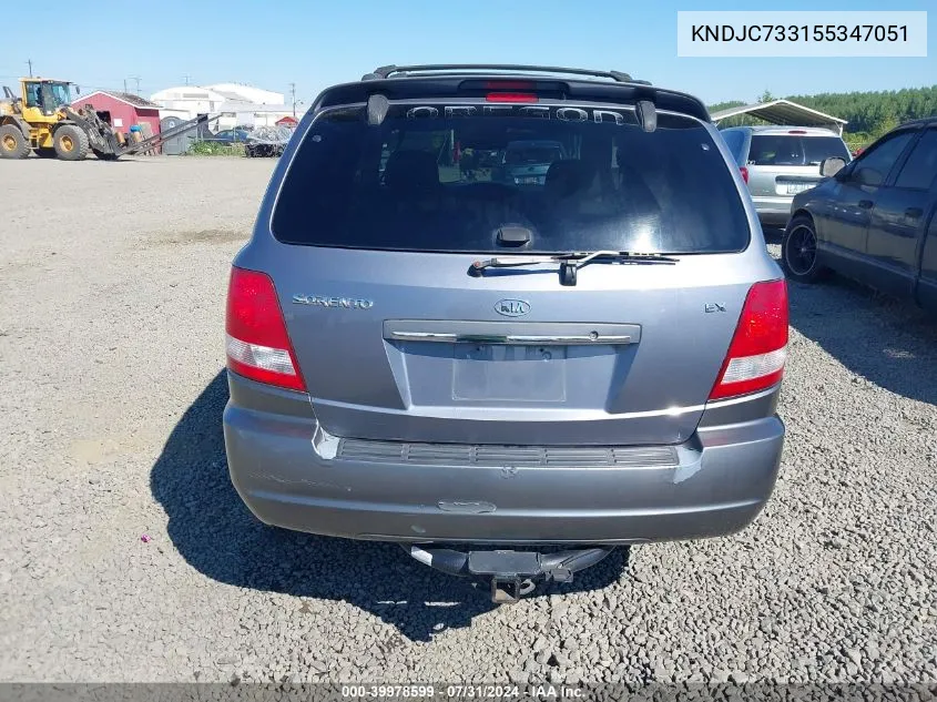 2005 Kia Sorento Ex/Lx VIN: KNDJC733155347051 Lot: 39978599