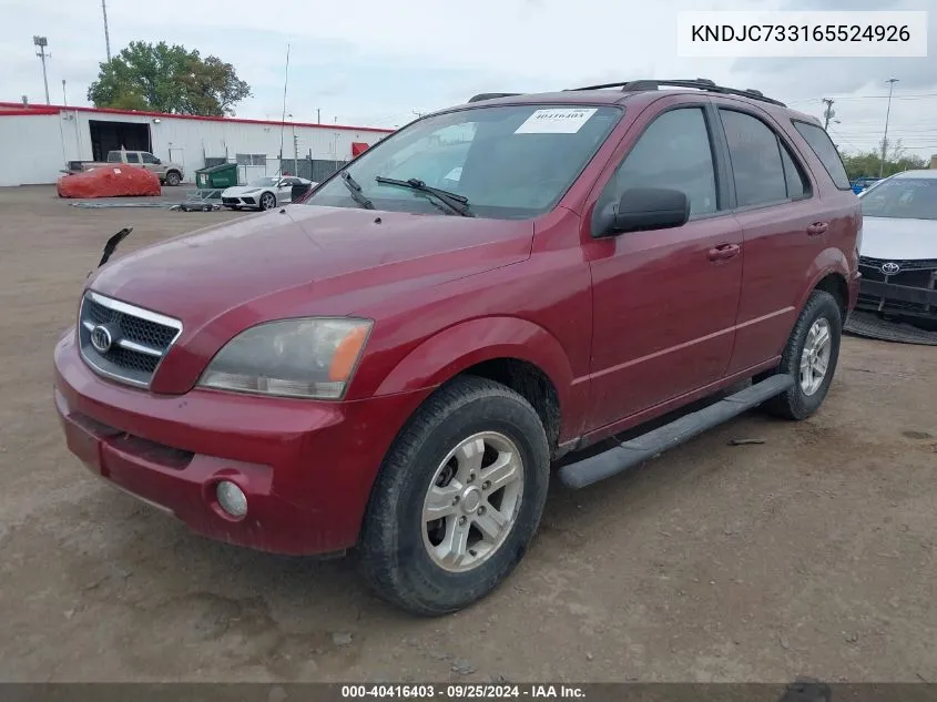 2006 Kia Sorento Ex/Lx VIN: KNDJC733165524926 Lot: 40416403