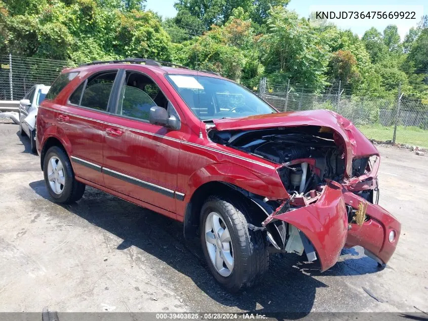 2007 Kia Sorento Lx VIN: KNDJD736475669922 Lot: 39403825