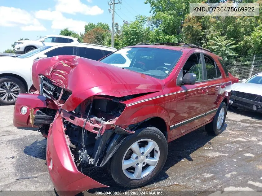 2007 Kia Sorento Lx VIN: KNDJD736475669922 Lot: 39403825