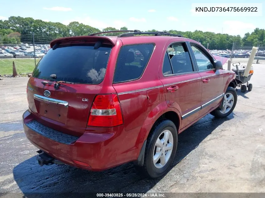 2007 Kia Sorento Lx VIN: KNDJD736475669922 Lot: 39403825