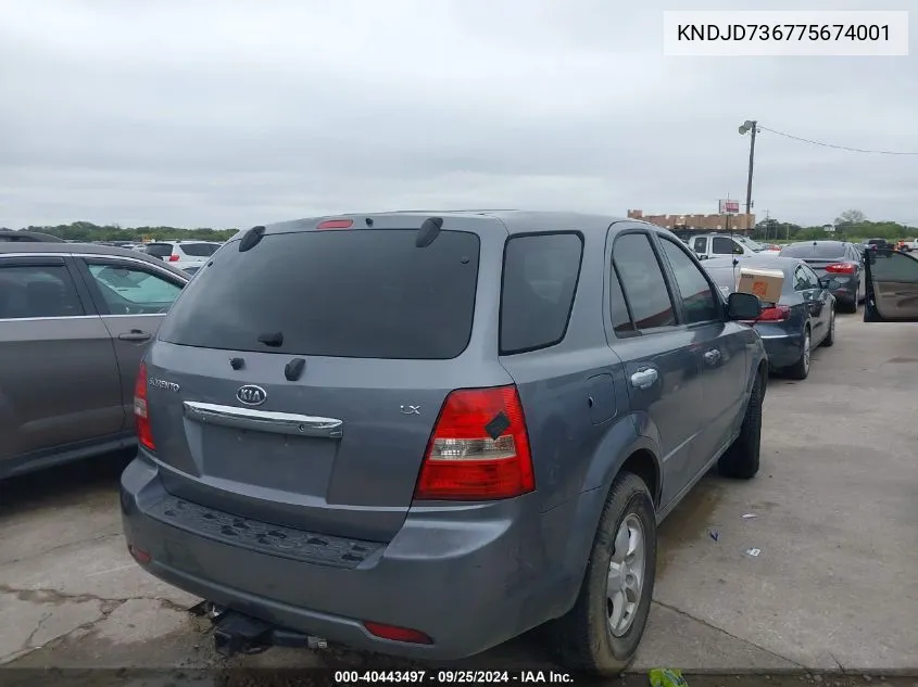 2007 Kia Sorento VIN: KNDJD736775674001 Lot: 40443497