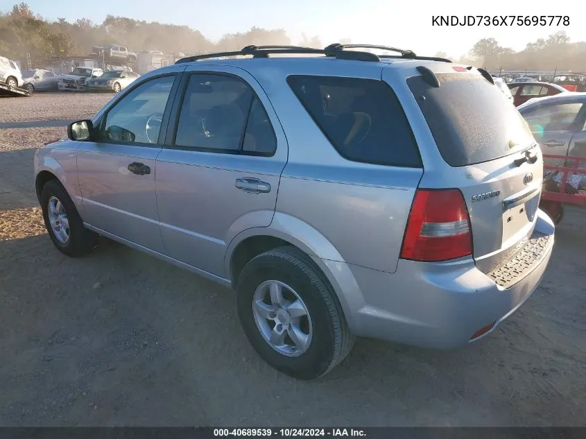 2007 Kia Sorento Lx VIN: KNDJD736X75695778 Lot: 40689539