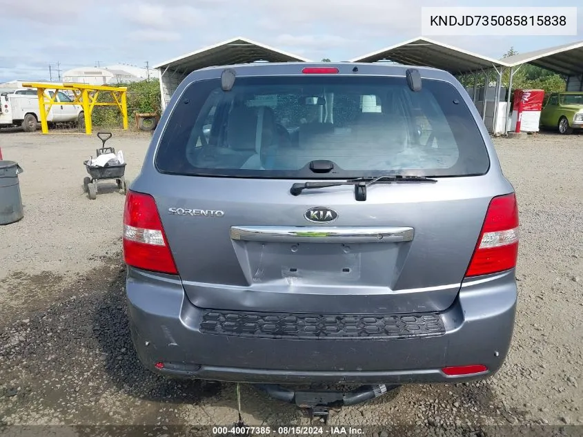 2008 Kia Sorento VIN: KNDJD735085815838 Lot: 40077385