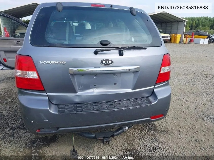 2008 Kia Sorento VIN: KNDJD735085815838 Lot: 40077385