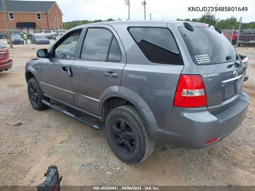 2008 Kia Sorento Lx Base VIN: KNDJD735485801649 Lot: 40255441