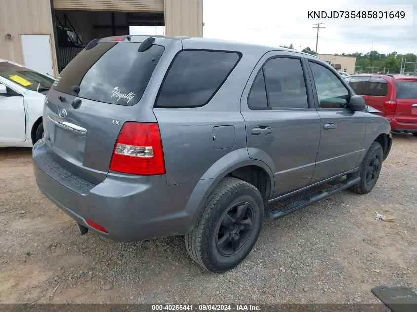 2008 Kia Sorento Lx Base VIN: KNDJD735485801649 Lot: 40255441