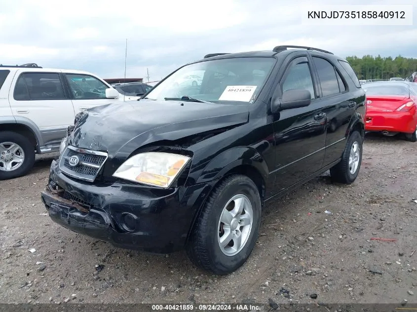 2008 Kia Sorento Lx VIN: KNDJD735185840912 Lot: 40421859