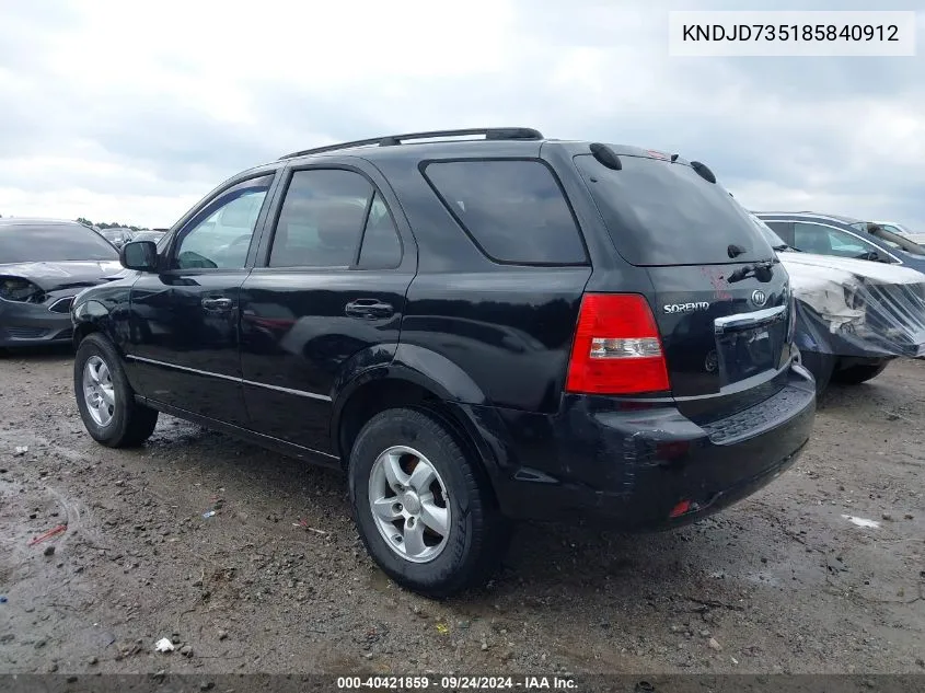 2008 Kia Sorento Lx VIN: KNDJD735185840912 Lot: 40421859