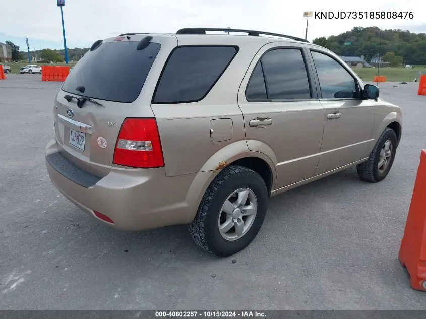 2008 Kia Sorento Lx VIN: KNDJD735185808476 Lot: 40602257