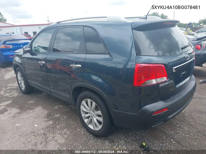 2011 Kia Sorento Ex VIN: 5XYKU4A10BG078481 Lot: 39485112