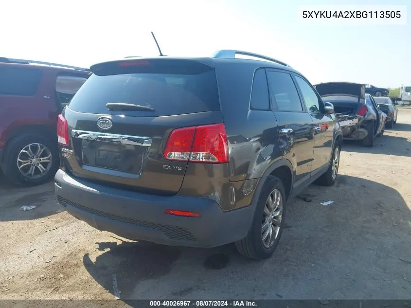 2011 Kia Sorento Ex V6 VIN: 5XYKU4A2XBG113505 Lot: 40026967