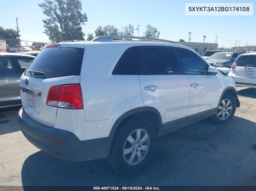 2011 Kia Sorento Lx VIN: 5XYKT3A12BG174108 Lot: 40071534