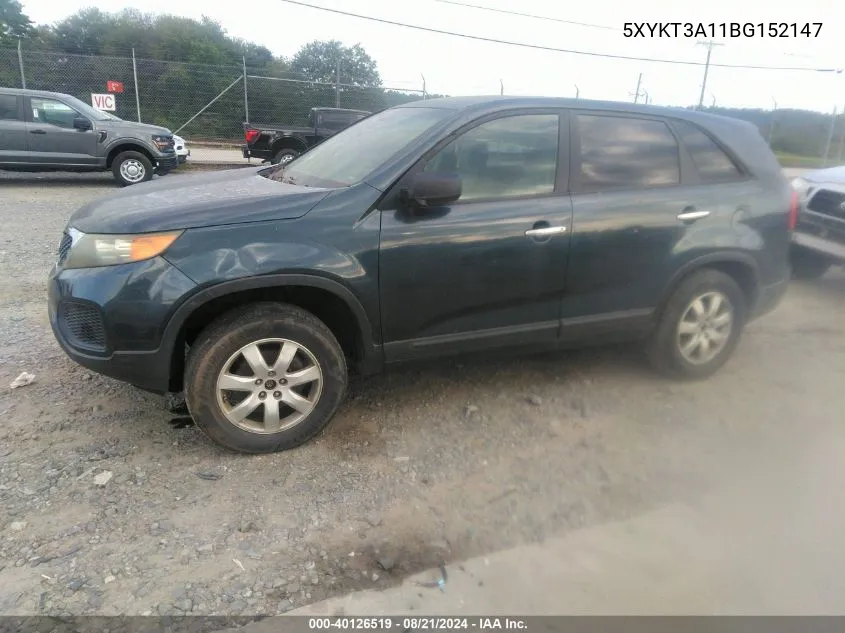 2011 Kia Sorento VIN: 5XYKT3A11BG152147 Lot: 40126519