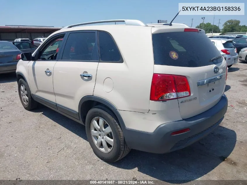 2011 Kia Sorento Lx V6 VIN: 5XYKT4A23BG158336 Lot: 40141657