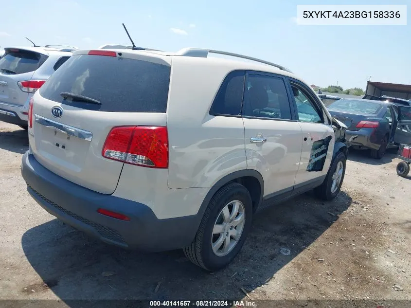 2011 Kia Sorento Lx V6 VIN: 5XYKT4A23BG158336 Lot: 40141657