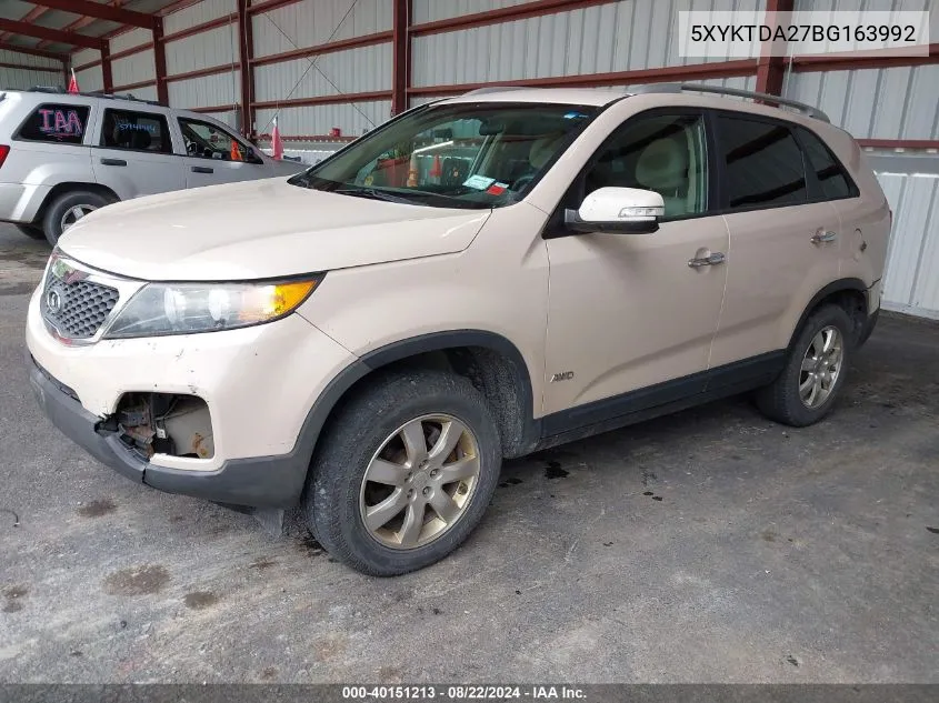 2011 Kia Sorento Lx V6 VIN: 5XYKTDA27BG163992 Lot: 40151213