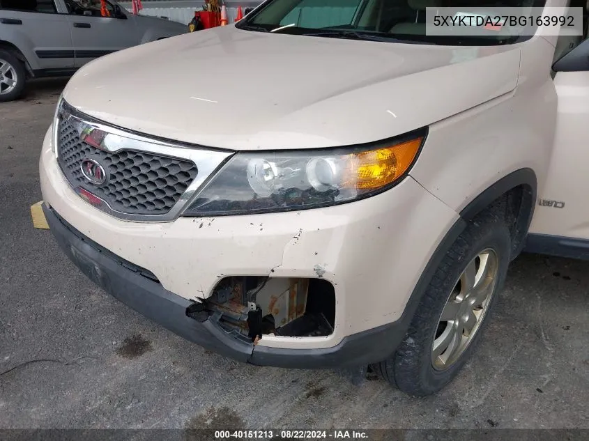 2011 Kia Sorento Lx V6 VIN: 5XYKTDA27BG163992 Lot: 40151213