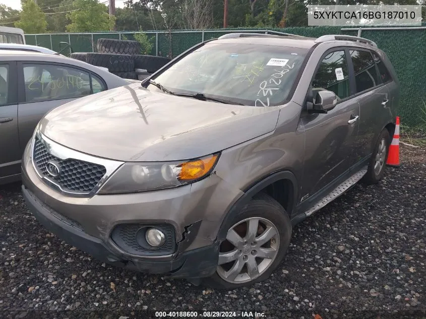 2011 Kia Sorento Lx VIN: 5XYKTCA16BG187010 Lot: 40188600