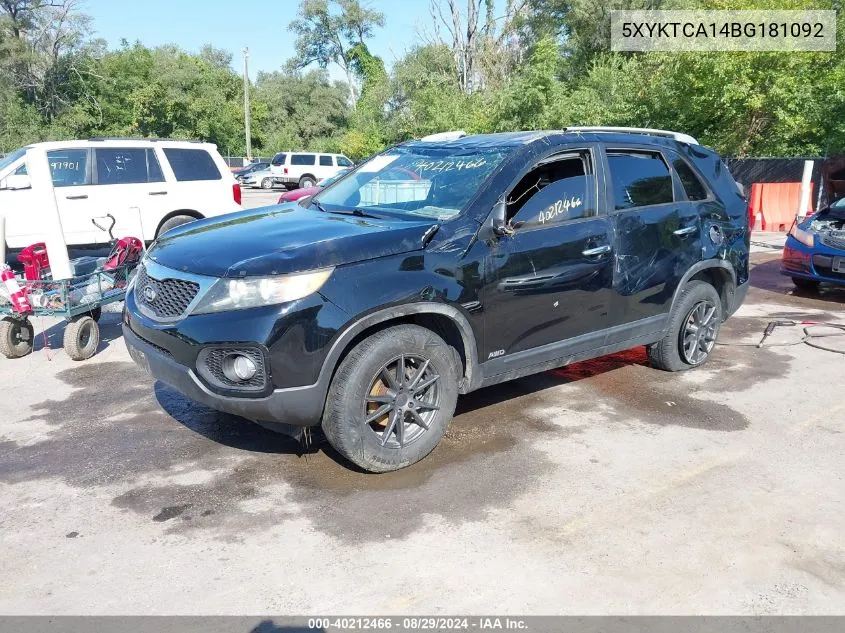 2011 Kia Sorento Lx VIN: 5XYKTCA14BG181092 Lot: 40212466