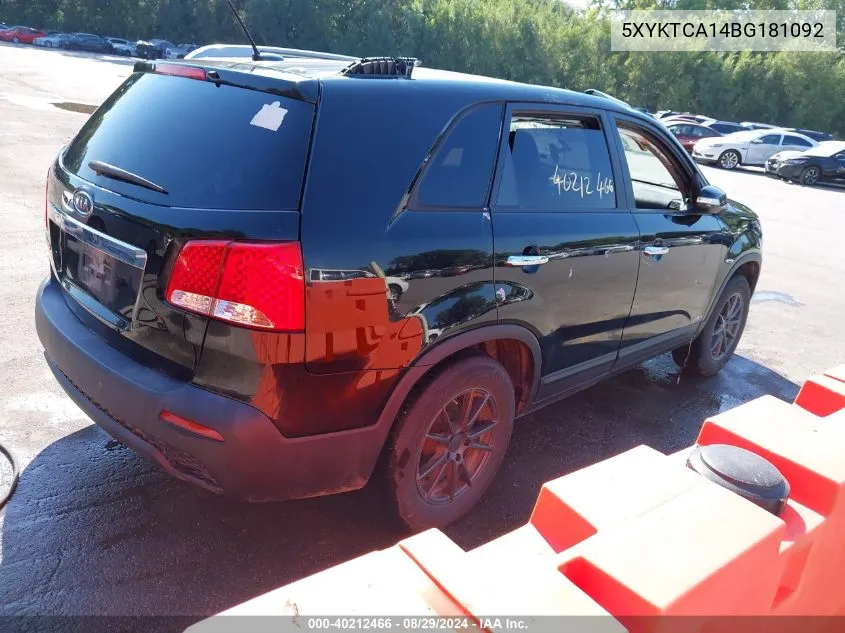 2011 Kia Sorento Lx VIN: 5XYKTCA14BG181092 Lot: 40212466