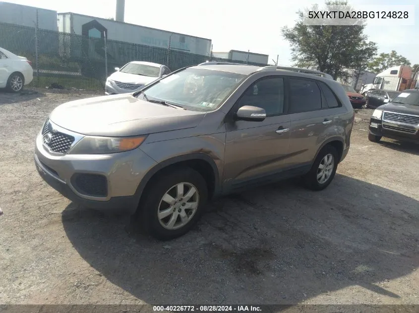 2011 Kia Sorento Lx V6 VIN: 5XYKTDA28BG124828 Lot: 40226772